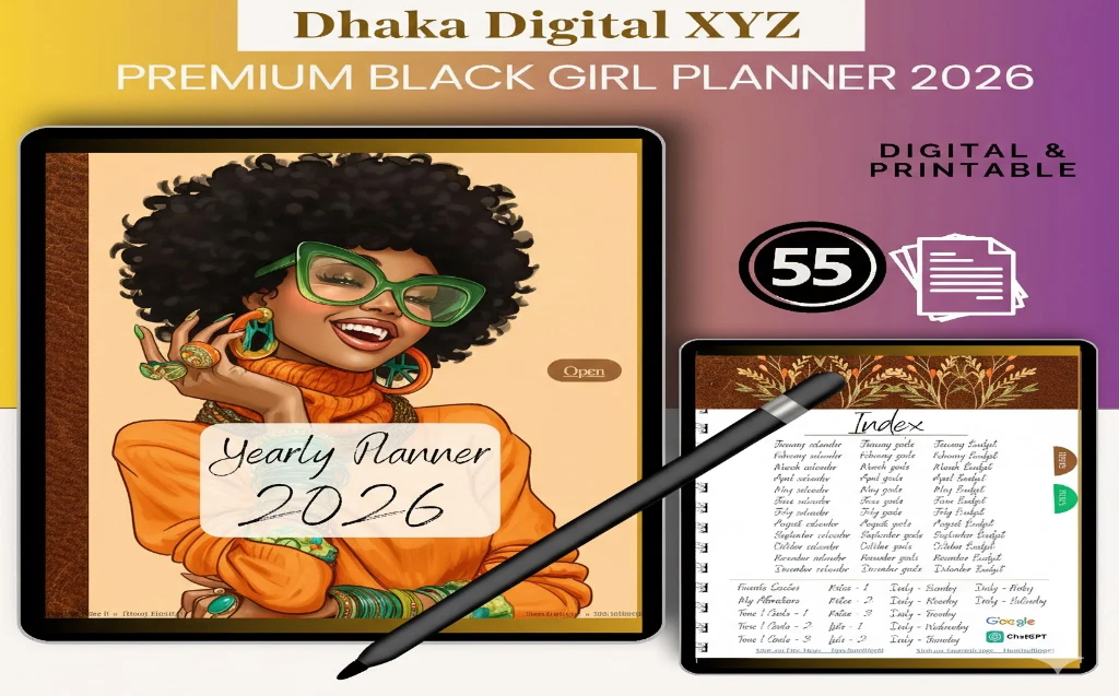 Premium Black Girl Planner 2026 Digital Planner - Dhaka Digital XYZ